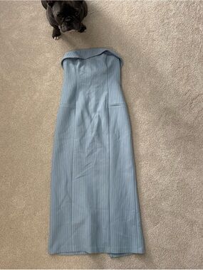 Abercrombie & Fitch Strapless Light Blue Pinstripe Maxi